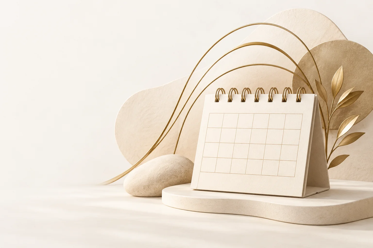 Ein unbeschrifteter Kalender mit drei ruhigen, goldenen Bögen.